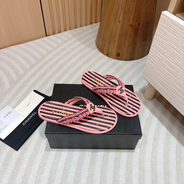 CC WOVEN FLIP FLOP BLACK MIX PINK SHEEPSKIN