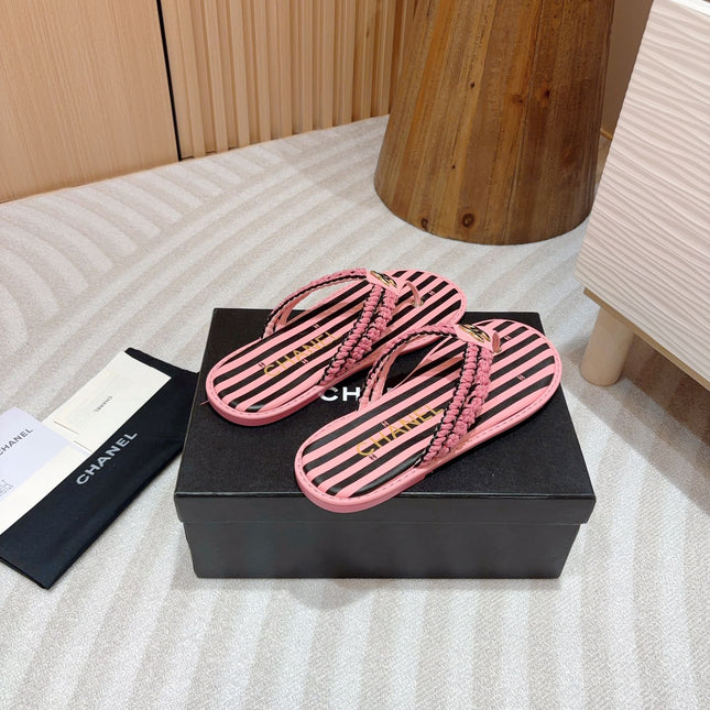 CC WOVEN FLIP FLOP BLACK MIX PINK SHEEPSKIN