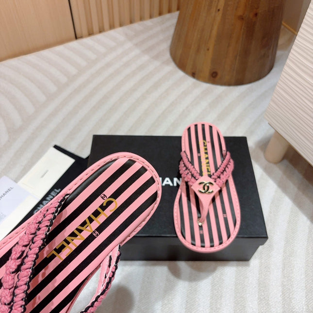 CC WOVEN FLIP FLOP BLACK MIX PINK SHEEPSKIN