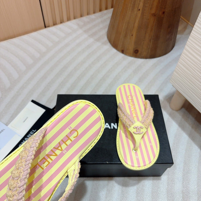 CC WOVEN FLIP FLOP YELLOW MIX PINK SHEEPSKIN