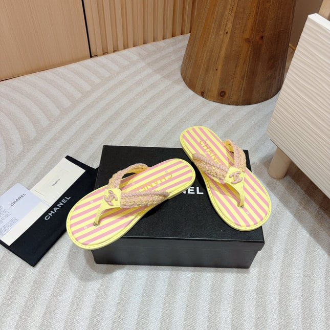 CC WOVEN FLIP FLOP YELLOW MIX PINK SHEEPSKIN