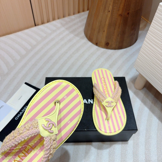 CC WOVEN FLIP FLOP YELLOW MIX PINK SHEEPSKIN