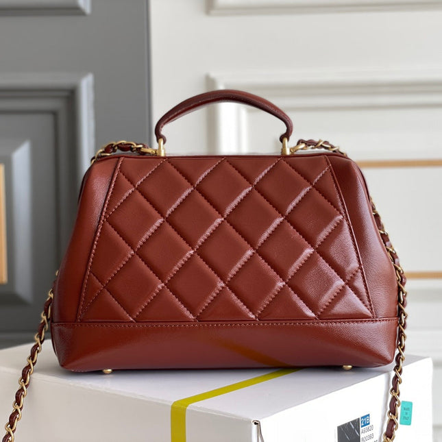 CC MEDIUM 23 BAG WITH HANDLE IN RED BROWN LAMBSKIN