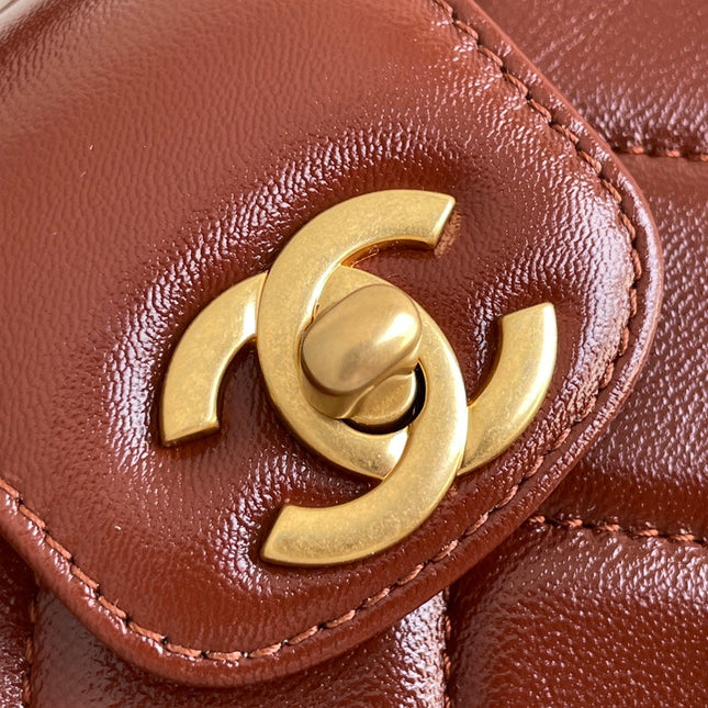 CC MEDIUM 23 BAG WITH HANDLE IN RED BROWN LAMBSKIN