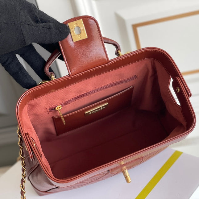 CC MEDIUM 23 BAG WITH HANDLE IN RED BROWN LAMBSKIN