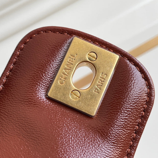 CC MEDIUM 23 BAG WITH HANDLE IN RED BROWN LAMBSKIN