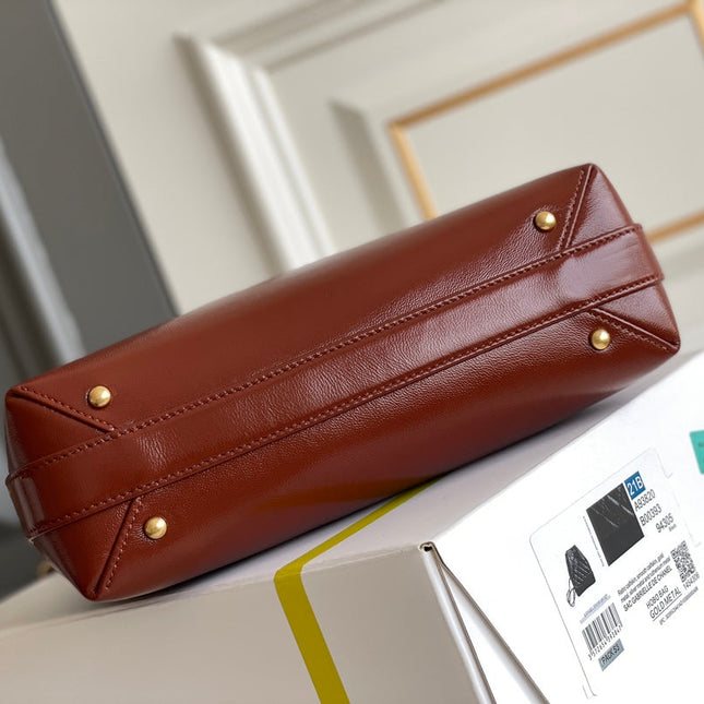 CC MEDIUM 23 BAG WITH HANDLE IN RED BROWN LAMBSKIN