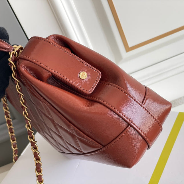 CC MEDIUM 23 BAG WITH HANDLE IN RED BROWN LAMBSKIN