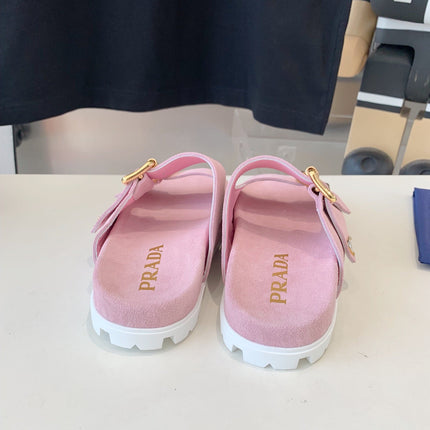 PRA STRAP SLIDES SANDALS PASTEL PINK SUEDE