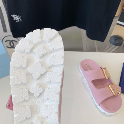 PRA STRAP SLIDES SANDALS PASTEL PINK SUEDE