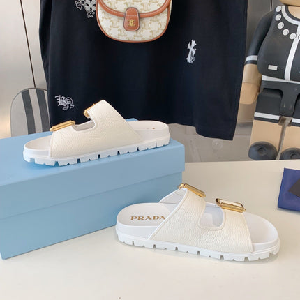 PRA STRAP SLIDES SANDALS WHITE LAMBSKIN