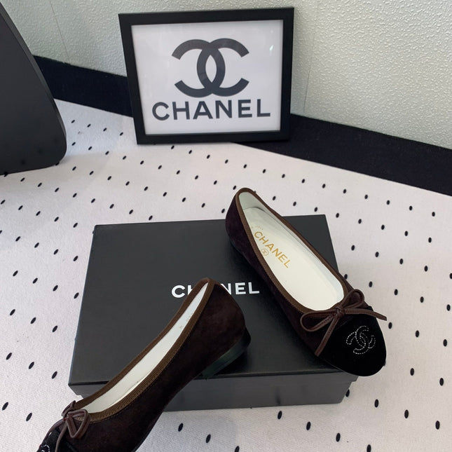 BALLET FLAT DARK BROWN MIX BLACK VELVET