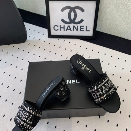 CC RHINESTONE LETTER HIGH HEELS BLACK AND WHITE LAMBSKIN