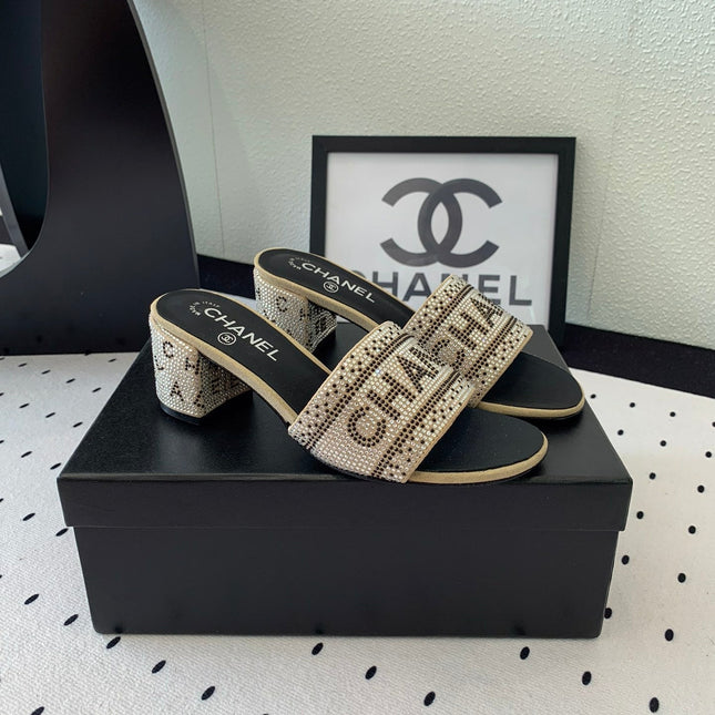 RHINESTONE LETTER HIGH HEELS CARAMEL BROWN AND BLACK LAMBSKIN