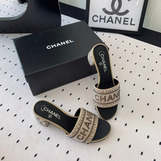 RHINESTONE LETTER HIGH HEELS CARAMEL BROWN AND BLACK LAMBSKIN