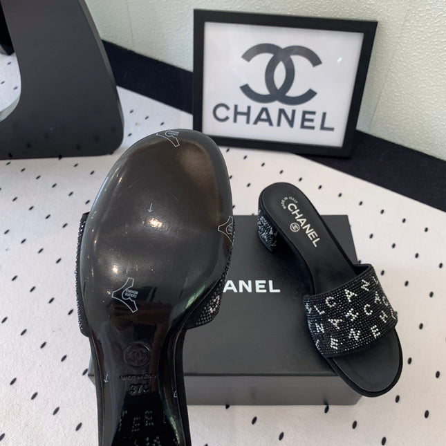 RHINESTONE LETTER HIGH HEELS BLACK LAMBSKIN