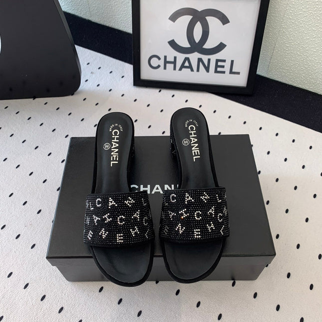 RHINESTONE LETTER HIGH HEELS BLACK LAMBSKIN