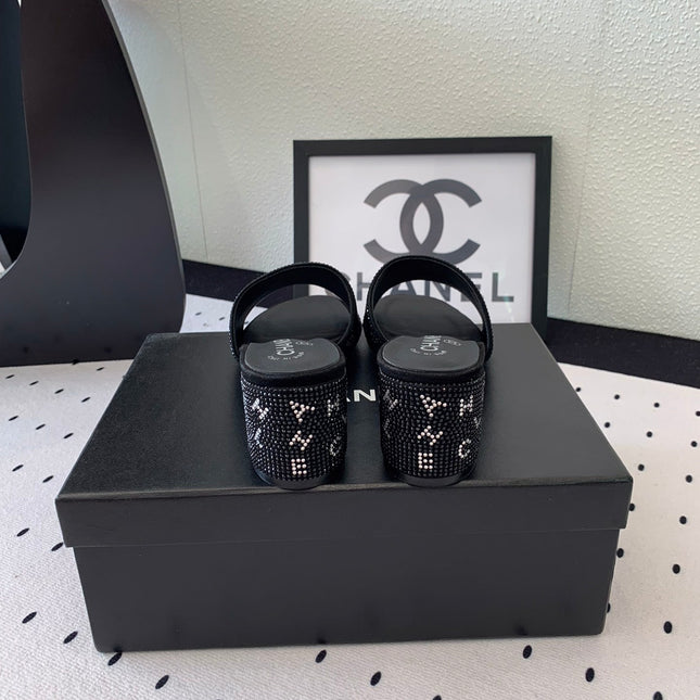 RHINESTONE LETTER HIGH HEELS BLACK LAMBSKIN