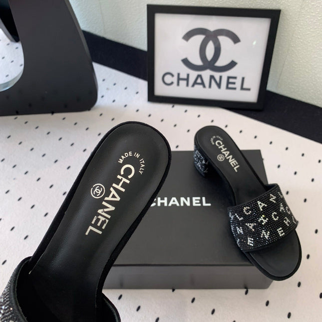 RHINESTONE LETTER HIGH HEELS BLACK LAMBSKIN