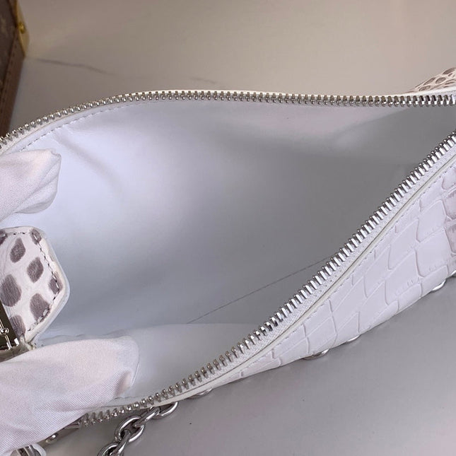 SLIM TRUNK 23 IN WHITE CROCODILE PATTERN CALFSKIN SILVER HARDWARE