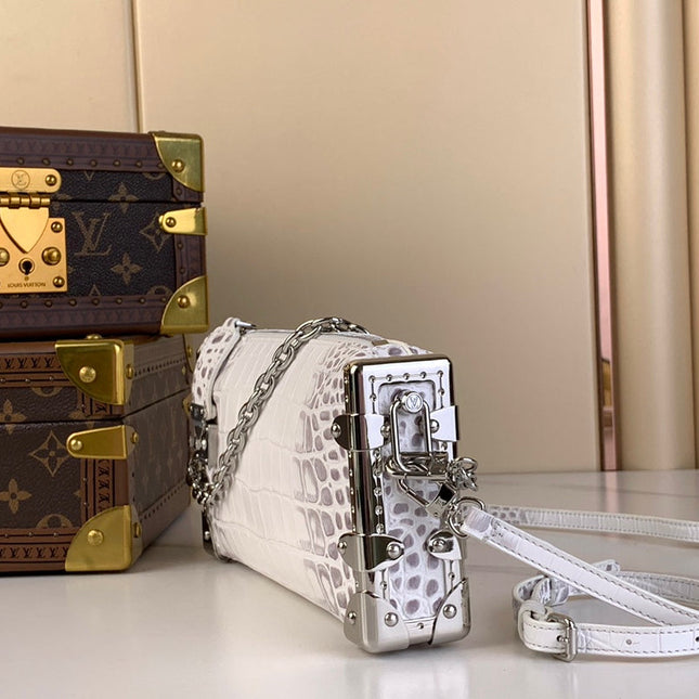 SLIM TRUNK 23 IN WHITE CROCODILE PATTERN CALFSKIN SILVER HARDWARE