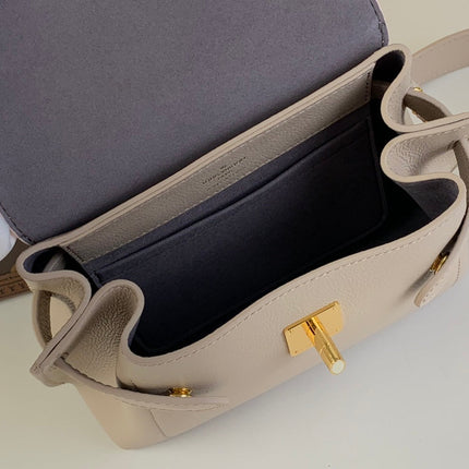 LOCKME EVER MINI 23 IN KHAKI BROWN MIX LIGHT PINK CALFSKIN GOLD HARDWARE