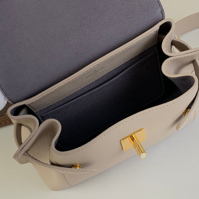 LOCKME EVER MINI 23 IN KHAKI BROWN MIX LIGHT PINK CALFSKIN GOLD HARDWARE