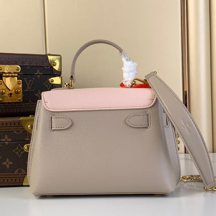 LOCKME EVER MINI 23 IN KHAKI BROWN MIX LIGHT PINK CALFSKIN GOLD HARDWARE
