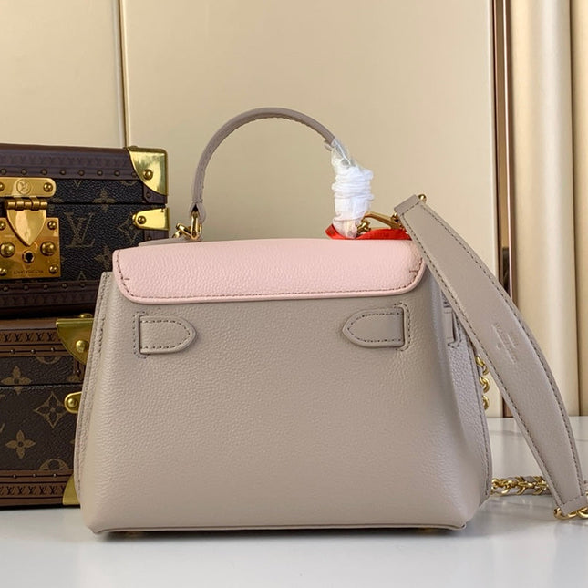 LOCKME EVER MINI 23 IN KHAKI BROWN MIX LIGHT PINK CALFSKIN GOLD HARDWARE