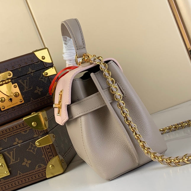 LOCKME EVER MINI 23 IN KHAKI BROWN MIX LIGHT PINK CALFSKIN GOLD HARDWARE