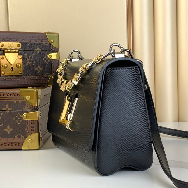 TWIST MM 23 IN BLACK EPI LEATHER GOLD AND SILVER HARDWARE