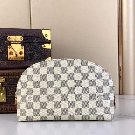 COSMETIC POUCH 22 IN WHITE GRAY DAMIER AZUR CANVAS