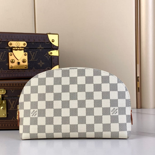 COSMETIC POUCH 22 IN WHITE GRAY DAMIER AZUR CANVAS