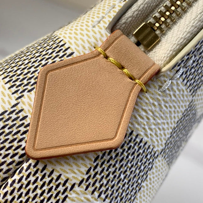 COSMETIC POUCH 22 IN WHITE GRAY DAMIER AZUR CANVAS