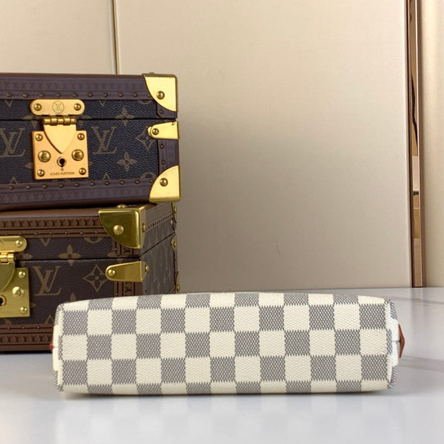 COSMETIC POUCH 22 IN WHITE GRAY DAMIER AZUR CANVAS