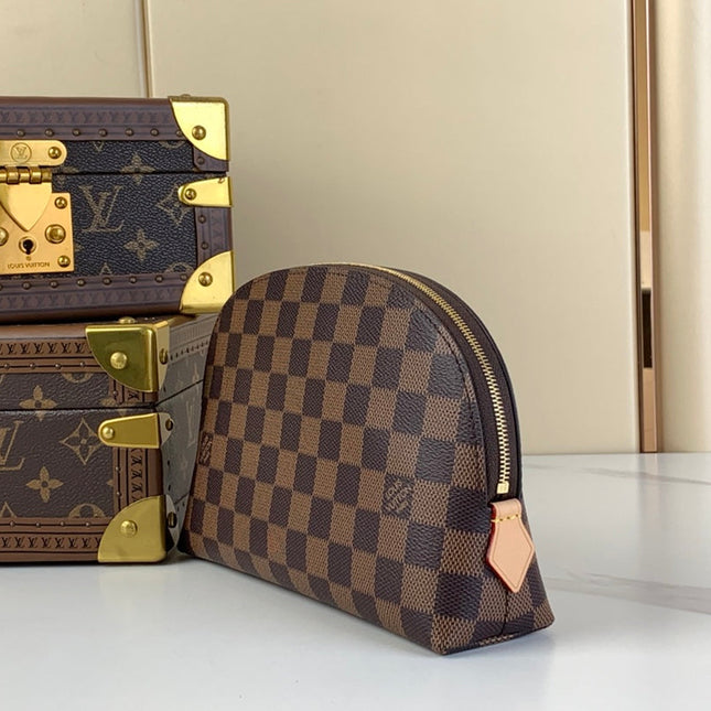 COSMETIC POUCH 22 IN BROWN DAMIER EBENE CANVAS