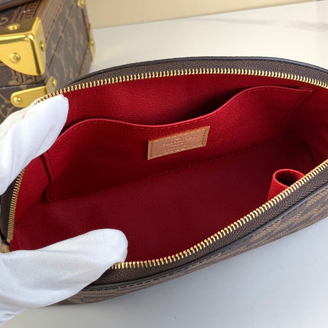 COSMETIC POUCH 22 IN BROWN DAMIER EBENE CANVAS