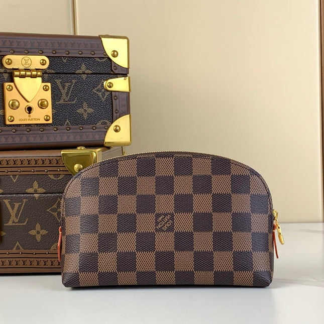 COSMETIC POUCH PM 19 IN BROWN DAMIER EBENE CANVAS