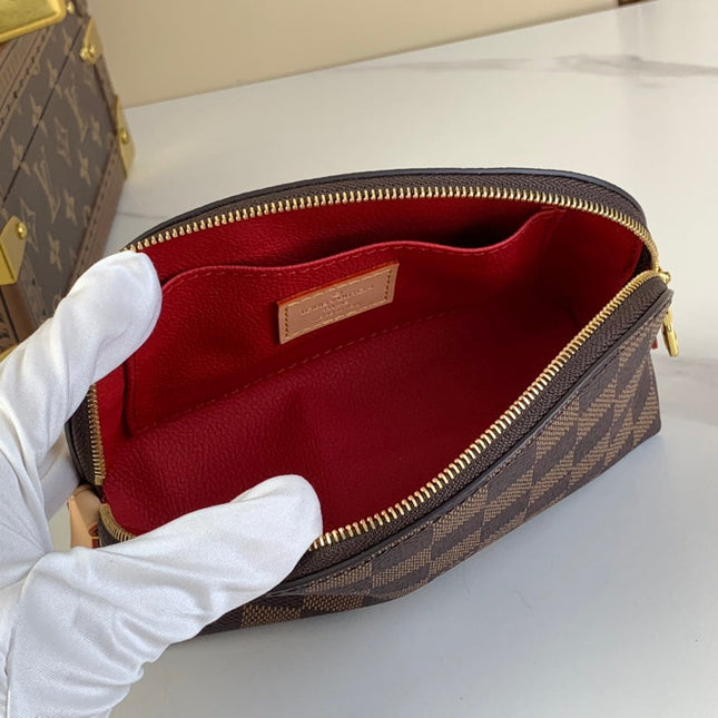 COSMETIC POUCH PM 19 IN BROWN DAMIER EBENE CANVAS