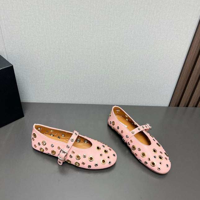 ALAIA MARY JANE SHOES IN LIGHT PINK LAMBSKIN GOLD MIX SILVER HARDWARE