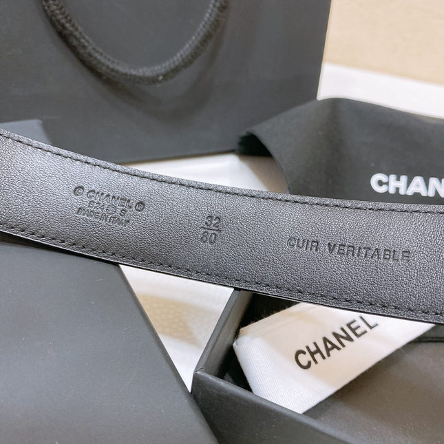 CC BELT 30 MM IN BLACK EMBROIDERED CALFSKIN WITH COLORFUL RHINSTONES METAL LOGO