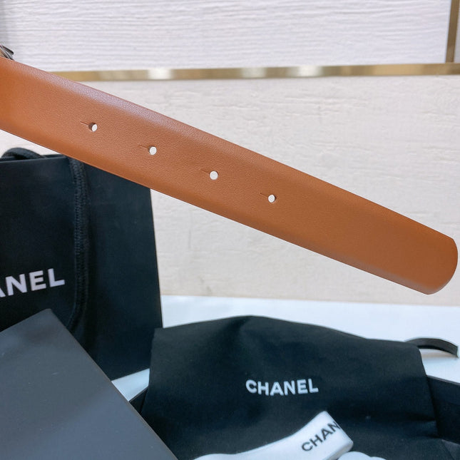 CC BELT 30 MM IN BRONZE BROWN CALFSKIN WITH COLORFUL RHINSTONES METAL LOGO