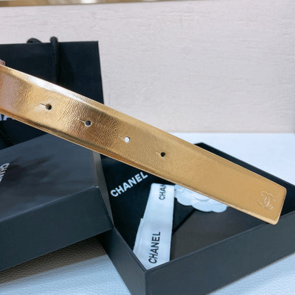 CC BELT 30 MM IN GOLD CALFSKIN WITH COLORFUL RHINSTONES METAL LOGO
