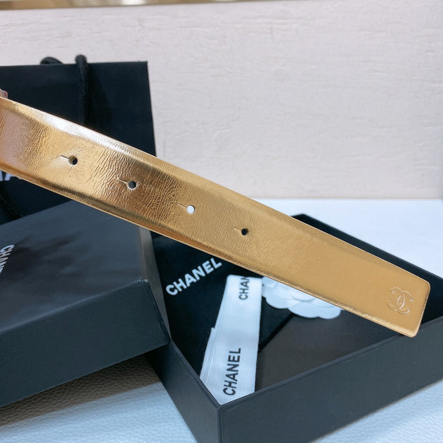 CC BELT 30 MM IN GOLD CALFSKIN WITH COLORFUL RHINSTONES METAL LOGO
