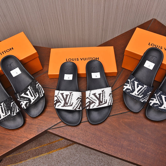 LV MULE BLACK WITH WHITE LOGO MONOGRAM CALFSKIN