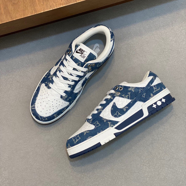 AIR TRAINER IN COBALT BLUE MIX WHITE CALFSKIN