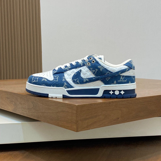 AIR TRAINER IN COBALT BLUE MIX WHITE CALFSKIN