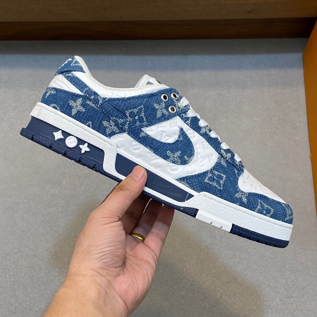 AIR TRAINER IN COBALT BLUE MIX WHITE CALFSKIN