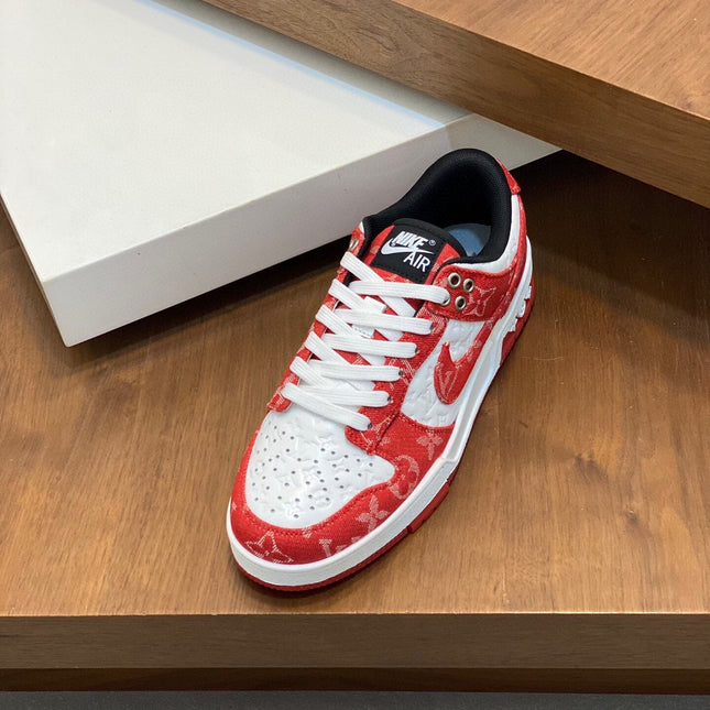 AIR TRAINER IN CRIMSON RED MIX WHITE CALFSKIN