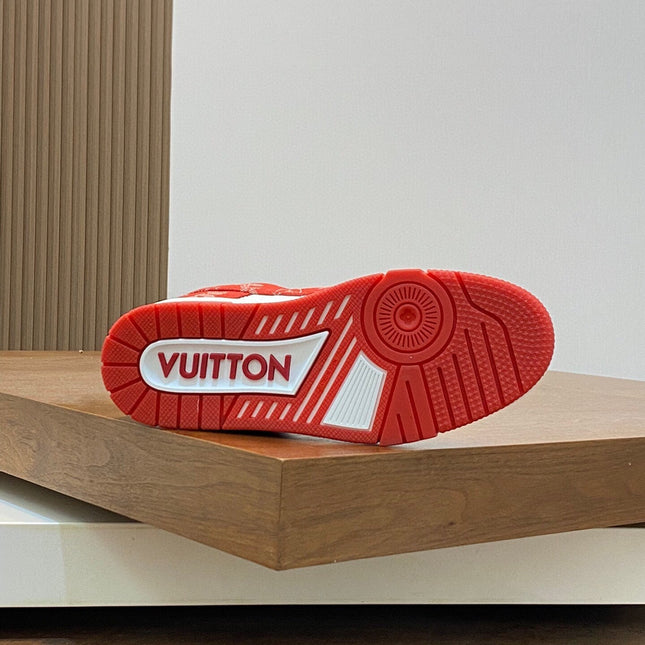 AIR TRAINER IN CRIMSON RED MIX WHITE CALFSKIN